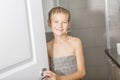 Happy young boy bathroom Royalty Free Stock Photo