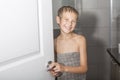 Happy young boy bathroom Royalty Free Stock Photo