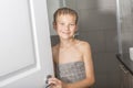 Happy young boy bathroom Royalty Free Stock Photo