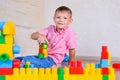 Happy young boy playing with his building blocks Royalty Free Stock Photo