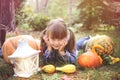 happy young brunete girl lying on the ground