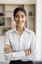 Happy young business professional girl vertical portrait Royalty Free Stock Photo