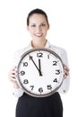 Happy young business woman holding office clock Royalty Free Stock Photo