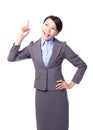 Happy young business woman pointing something Royalty Free Stock Photo