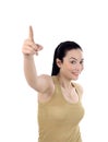 Happy young business woman pointing upwards Royalty Free Stock Photo