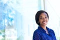 Happy young business woman standing outdoors Royalty Free Stock Photo