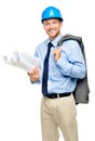 Happy young businessman architect on white background Royalty Free Stock Photo