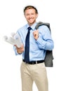 Happy young businessman architect on white background Royalty Free Stock Photo