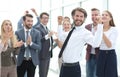 happy young businessman on business team background. Royalty Free Stock Photo