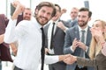 happy young businessman on business team background. Royalty Free Stock Photo