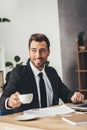 happy young businessman with cup of coffee Royalty Free Stock Photo