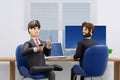 Happy young businessman relaxing meeting talking working in office, 3D rendering Royalty Free Stock Photo