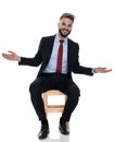 Happy young businessman smiling and opening arms Royalty Free Stock Photo