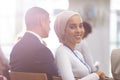 happy young businesswoman looking at camera during seminar Royalty Free Stock Photo