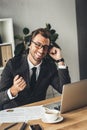 happy young call center worker in glasses Royalty Free Stock Photo