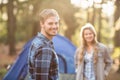 Happy young camper couple smiling Royalty Free Stock Photo