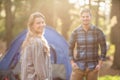 Happy young camper couple smiling Royalty Free Stock Photo