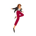 Happy young carefree woman jumping up for fun and joy, feeling freedom. Active excited smiling character with positive Royalty Free Stock Photo