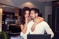 Happy young caucasian couple at home smile Royalty Free Stock Photo