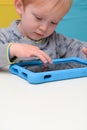 Child using a tablet touch screen device Royalty Free Stock Photo