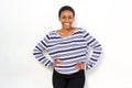 Happy young cool black girl in striped shirt