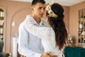 Happy young couple of bride and groom, First wedding dance, Newlyweds dancing together Royalty Free Stock Photo