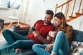 Happy young couple in casual clothing Royalty Free Stock Photo