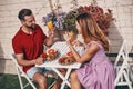 Happy young couple in casual clothing Royalty Free Stock Photo