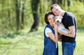 Happy young couple and dog Royalty Free Stock Photo