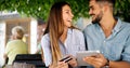 Happy couple doing shopping on internet Royalty Free Stock Photo