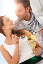 Happy young couple eating icecream at summer Royalty Free Stock Photo