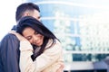 Happy young couple embracing outdoors Royalty Free Stock Photo