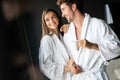 Happy couple enjoying treatments and relaxing at wellness spa center Royalty Free Stock Photo