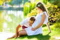 Happy young couple enjoying vacation at the lake