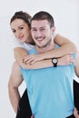 Happy Young Couple Fitness Workout And Fun