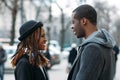 Happy young couple. Good news for black male Royalty Free Stock Photo