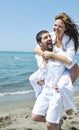 Happy young couple have fun on beach Royalty Free Stock Photo
