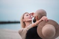 Happy young couple have fun on the beach, holding hands. Royalty Free Stock Photo