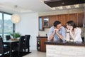 Happy young couple have fun in modern kitchen Royalty Free Stock Photo