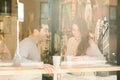 A happy young couple having a romantic moment in an urban setting in West Village in NYC Royalty Free Stock Photo