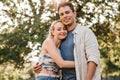 happy young couple hugging outdoors Royalty Free Stock Photo