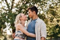 happy young couple hugging outdoors Royalty Free Stock Photo