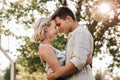 happy young couple hugging outdoors Royalty Free Stock Photo