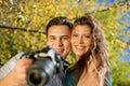 Happy young couple looking at camera Royalty Free Stock Photo