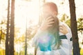 Happy young couple in love hugging. Park outdoors date. Loving couple Royalty Free Stock Photo