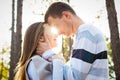 Happy young couple in love hugging. Park outdoors date. Loving couple Royalty Free Stock Photo