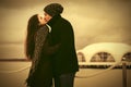 Happy young couple in love kissing outdoor Royalty Free Stock Photo