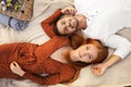 Happy young couple lying on picnic blanket Royalty Free Stock Photo