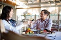 Happy young couple making a toast and drinking wine while having lunch in a restaurant Royalty Free Stock Photo