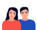 Happy young couple man and woman love together. Love relationship of male and female. Honeymoon family. Vector illustration